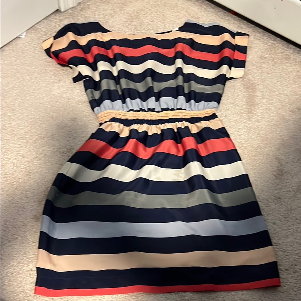 BCBGeneration Blue and Cream Puff Sleeve Mini Dress